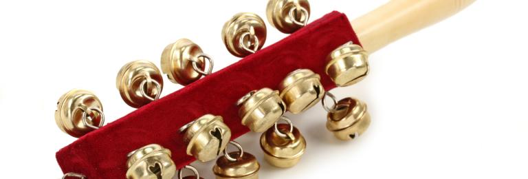 Picture of an instrument that jingles (red with gold bells)