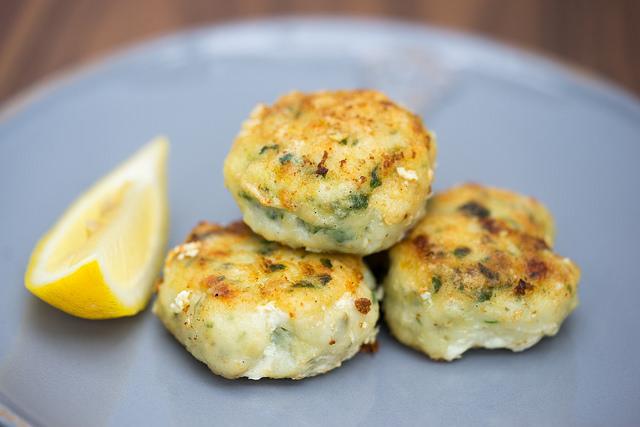 Fish cakes on plate.