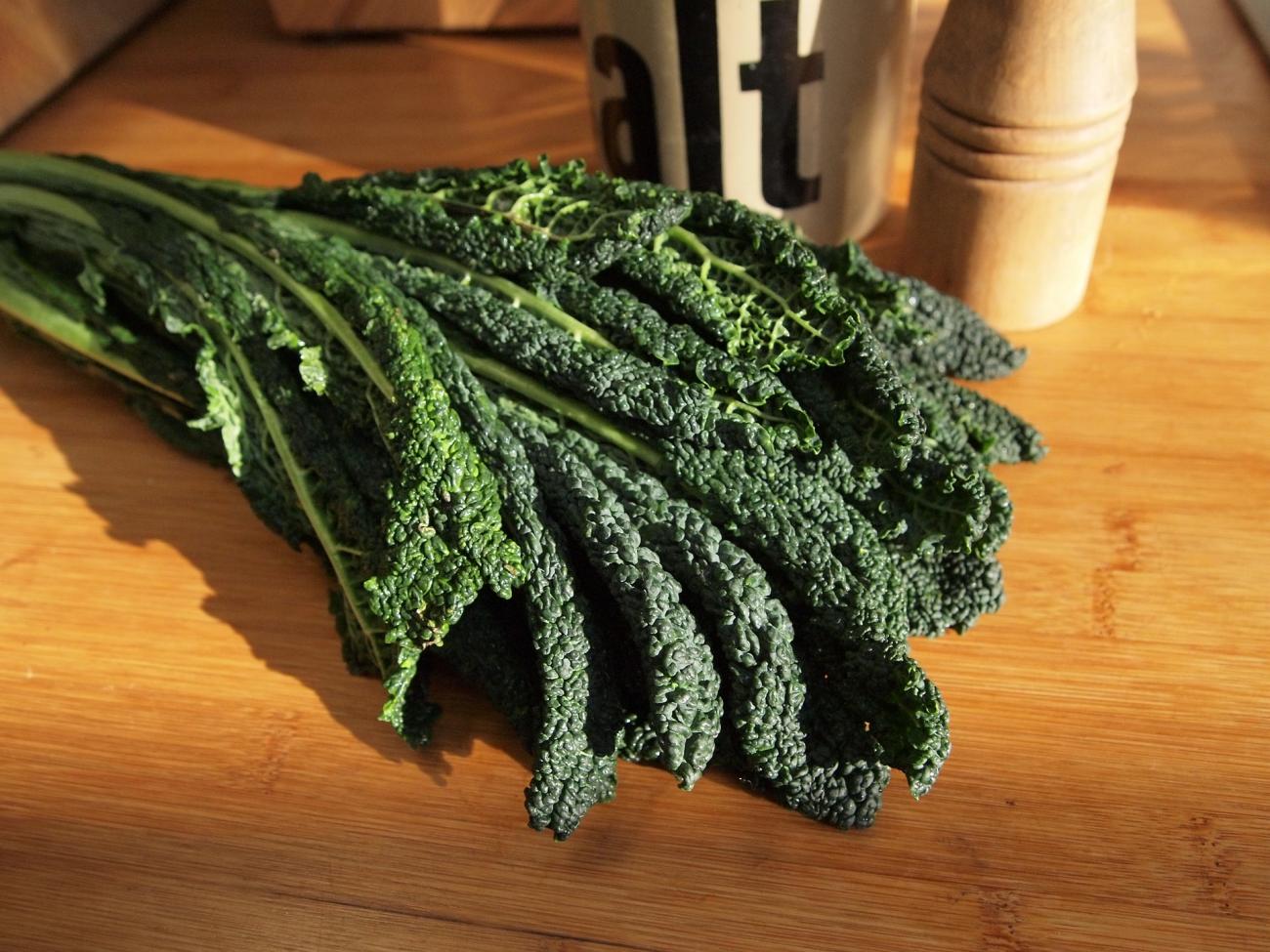 Kale on a kitchen counter.